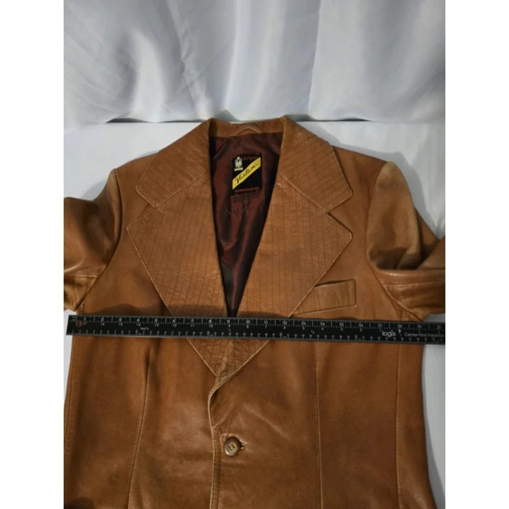 Vartan Designer Collection Vintage Camel Leather Jacket Blazer Coat Size 38 RARE
